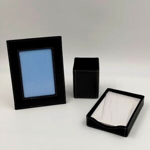 Black with White stitching Desk Set New